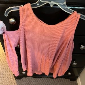 Open shoulder waffle knit top